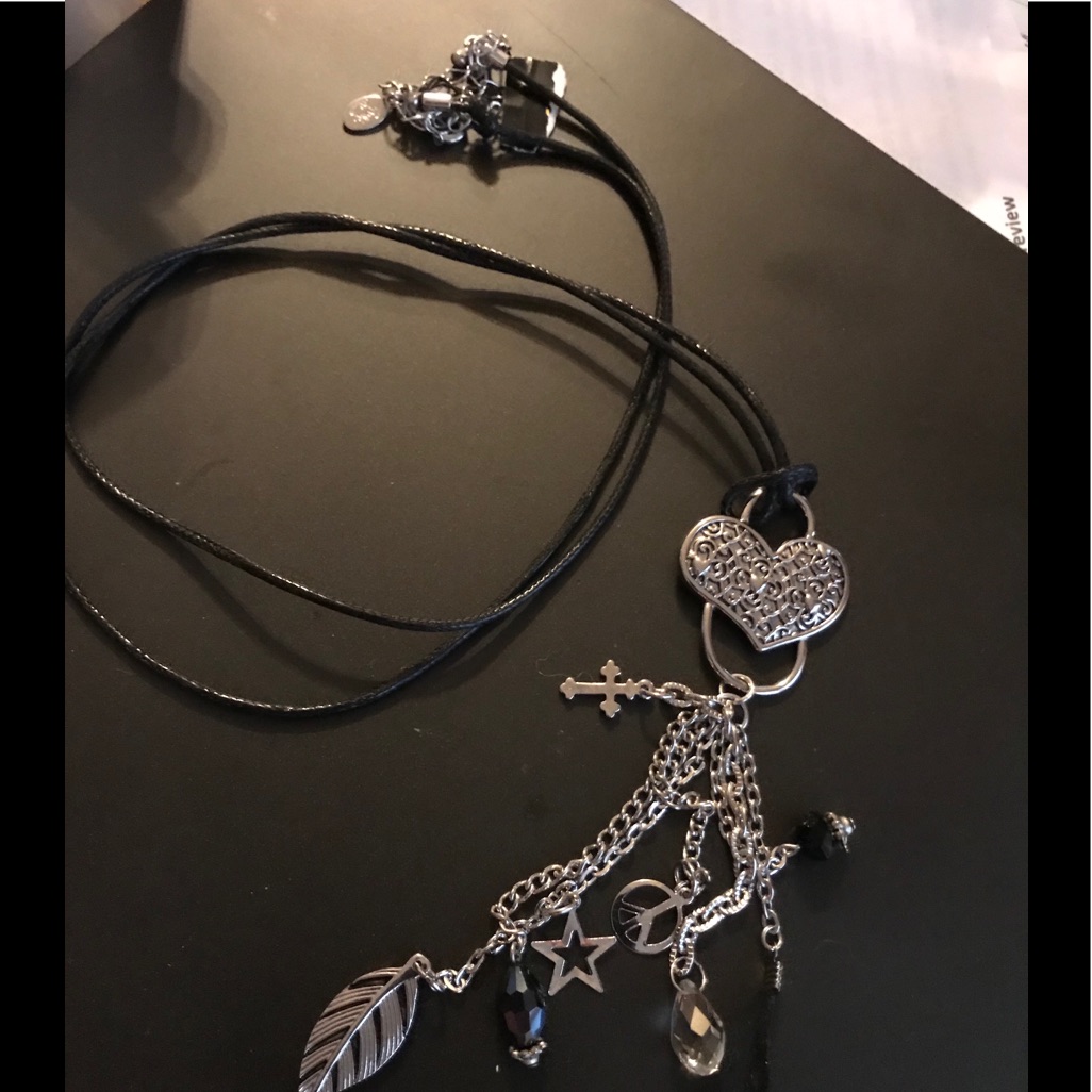 Cookie Lee Black And Silver Tone Charm Necklace